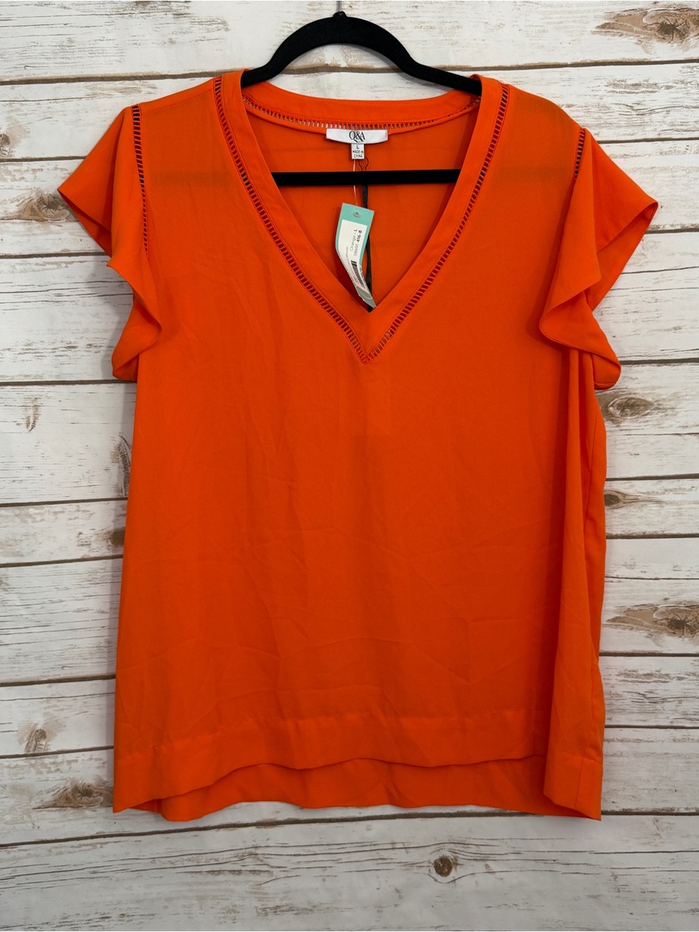 Q&A Stitch Fix Orange Katlyn Lattice Ruffle Short Sleeve Blouse NWT Large
